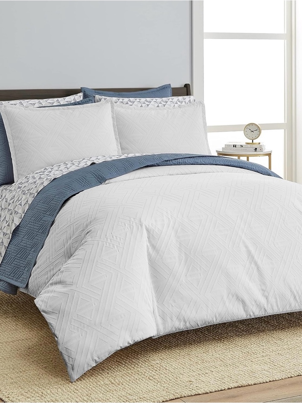 Scott Living Laredo Jacquard Cotton Sateen 3pc Duvet Cover Set F/Q Harbor Mist